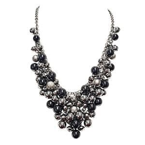 Marked NY Womens Art Deco Chunky Silver Black Statement Piece Necklace 20"